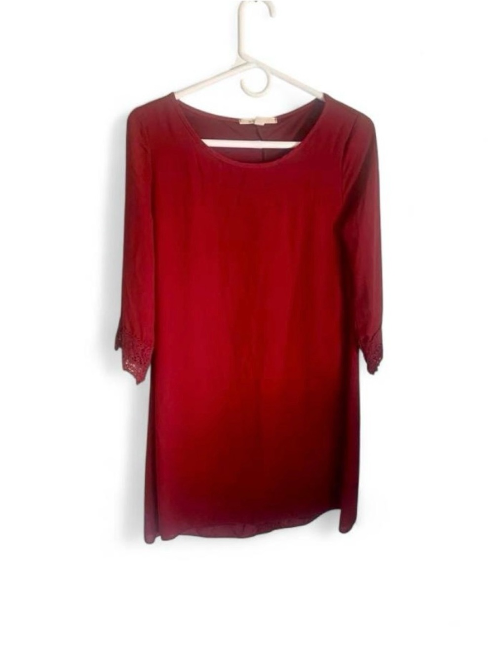 Miami tunic dress burgundy red appliqué lace detail size XS 3/4 sleeve